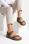 Khaki Women's Anatomical Sole Flip-Flop Sandals with Double Buckle Ankle Strap, Daily Comfortable Summer Wear - 7