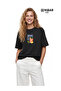 Nubarco Women's Black Oversize 100% Cotton Special Design Printed T-Shirt