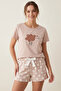 Fluffy Furry Cute Sheep Printed Polka Dot Pattern Short Sleeve Shorts Pajama Set