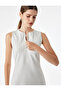Zipper Crew Neck Sleeveless Striped Mini Dress - 4