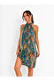 Women's Ethnic Patterned Single Jersey Dress with Halter Neck Detail - 5