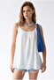 2195 Women's Lined Strappy Modal Gathered Casual Blouse White - 4