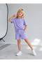 Girl's Summer Embossed Letter T-Shirt and Shorts Set - 2
