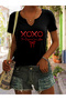 Women's Xoxo Printed Half V-Neck Sleeves Regular Fit Casual T-Shirt