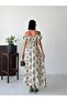 Viscose Fabric Khaki Madonna Collar Women's Long Dress - 5