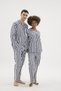 Women's Blue Front Buttoned Striped Gaffur Pajama Set C4T3N04 - 2