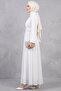 Ecru Stone Embellished Chiffon Evening Dress - Shimmering Fabric Stylish Dress - 2