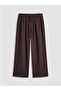 Brown Wide Leg Women's Trousers with Elastic Waist - 7