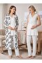 New Season Ecru Patterned Wide Strap Lace Detailed Summer Special Design 100% Cotton Maternity Long Dressing Gown Pajama Set - 4