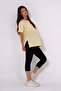 Maternity Zippered Breastfeeding Detailed Short Sleeve Combed Cotton Crew Neck Oversize T-Shirt Yellow - 5