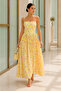 Yellow Bloom Floral Patterned Corseted Strappy Maxi Dress