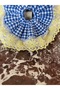 Okul Navy Blue White Gingham Yellow Floral Lace Edge Scrunchie Hair Clip - 3