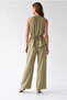 2203 Women's Halter Neckline Elastic Waist Palazzo Top and Bottom Set Olive - 5