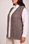 Women's Milk Coffee Checkered Knitwear Openwork Woven Pocketed Seasonal Vest - 4