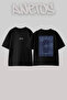 Pers Hali_7 Design Back Printed Cotton Black Oversize T-Shirt