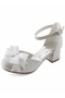 Girls' White Glittery Fancy Buckle Shoes with Shiny Comfortable Heels, Stylish Dressy Shoes - 3