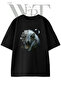 Wolf Moon Design Printed Unisex Black Oversize T-Shirt