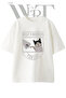Best Friends Cat Design Printed Unisex White Oversize T-Shirt