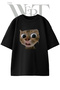 Surprised Cat Design Printed Unisex Black Oversize T-Shirt
