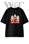 Red Pusulu Women's Design Printed Unisex Black Oversize T-Shirt