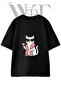Glam Cat Design Printed Unisex Black Oversize T-Shirt