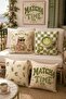 Set of 4 Pillow Covers with Cat Drinking Matcha Pattern - 2