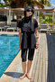 Sports Lycra Short Sleeve Semi-Closed Swimsuit R142 Black - 3