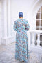 Blue Elastic Sleeve Dress with Buckle Detail - 4