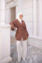Brown Loose Muslin Kimono with Waist Belt and Pockets - 5