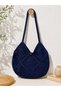 Hand Knitted Motif Straw Navy Blue Color Bag - Natural Paper Rope Design Women's Daily Shoulder Bag - 3