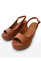 Brown Leather High Wedge Heel Women's Shoes Stylish Design with Comfortable Sole Type - 2