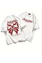 Women's Floral Ribbon Patterned Oversize Crew Neck Printed T-Shirt - 2