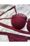 Burgundy Padded Ruffle Detailed Supportive Bra and Panty Set - 2