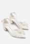 Luna White Organza Bow Detailed Bridal Shoes Pointed Toe Thick Heeled Ankle Strap Women's Evening Dress Shoes - 6 cm - 3