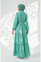 Floral Patterned Belted Hijab Dress 0298-04 Green - 6