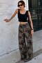 Dark Black Adjustable Waist Leopard Print Wide Leg Pants Mg2095