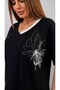 Women's Plus Size Short Sleeve V-Neck Piping Detailed Stone Printed Blouse 2053-26 - 2