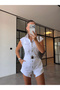Women's White Buckle Belted Denim Shorts Jumpsuit 8062 - 4