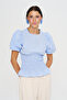 Women's Gathered Balloon Sleeve Striped Blouse