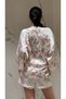 4-Piece Satin Floral Patterned Pajama Set |   Lace Bralet, Shorts, Long Bottom Pajamas and Dressing Gown Bridal Dowry Set - 6