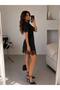 Women's Stone Printed Short Sleeve Waist-Accentuated Shimmering Dress - 8