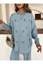 Women's Front Beaded Embroidered Denim Oversize Shirt