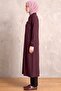 Women's Plum Large Size Zippered Hijab Cap - Seasonal Ferace with Shirt Collar Pockets - 2