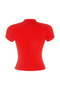 Women's Polo Neck Floral Buttoned Ribbed Short Sleeve Knitwear Blouse - 3