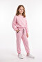 Girl's Round Collar Pocket Piping Detailed Plain Unprinted Elastic Cuffed Top and Bottom Tracksuit Set
