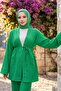 طقم كيمونو مزدوج مع جيوب وربطة عنق باللون الأخضر HM2941 - 4