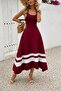 Women's round neck asymmetric stripe detail long viscose dress - 2