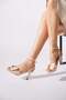 Kules Front Bow Buckle Single Strap Women's Heeled Sandals Shoes Beige Satin - 2