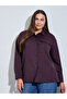 Plus Size Burgundy Pocket Detail Textured Oversized Shirt - 3