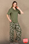 Vebuo 92% Viscose 8% Lycra V-Neck Short Sleeve Long Pants Floral Patterned Khaki 12681 - 3